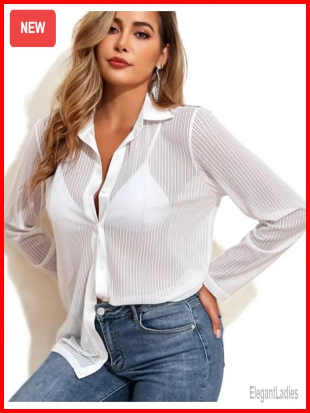 Sheer Button Down Shirt Long Sleeve Mesh Blouse See Through Tops Nightclub